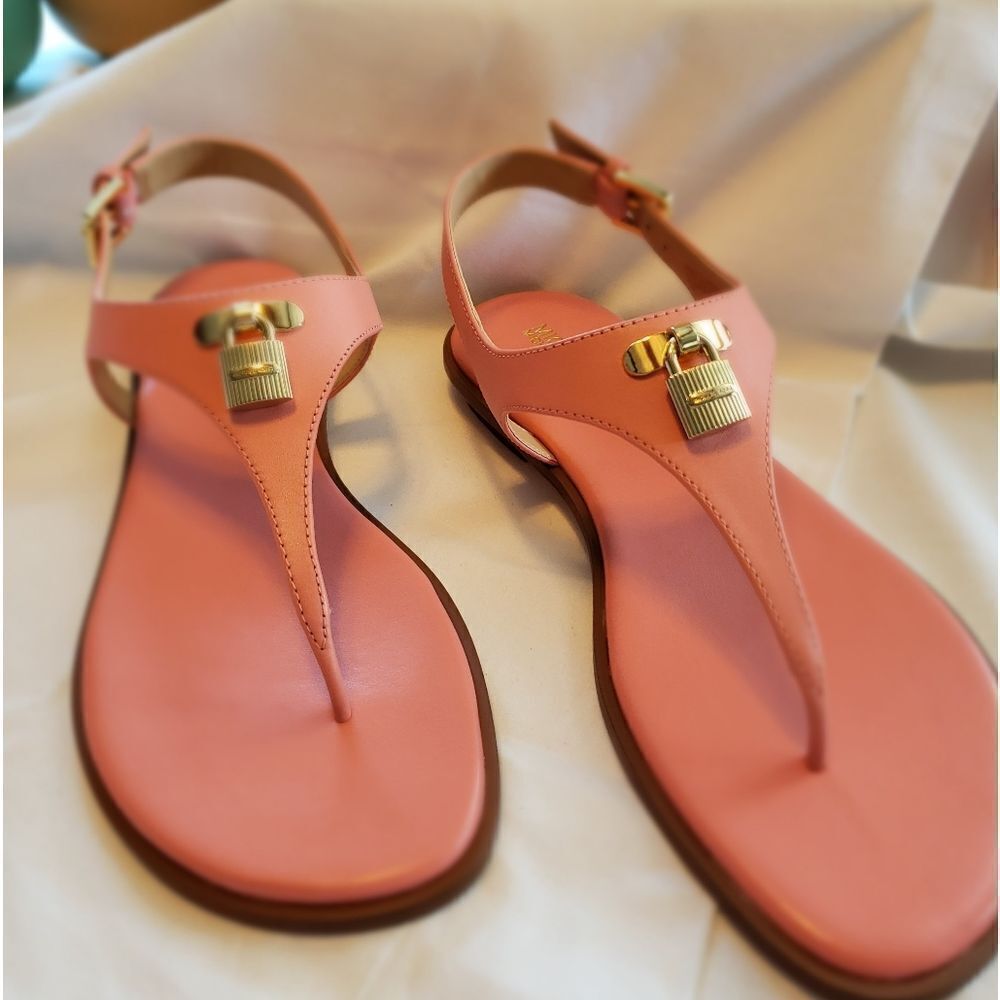 Michael Kors Mira Leather Sandals the color is peach 🍑 😊